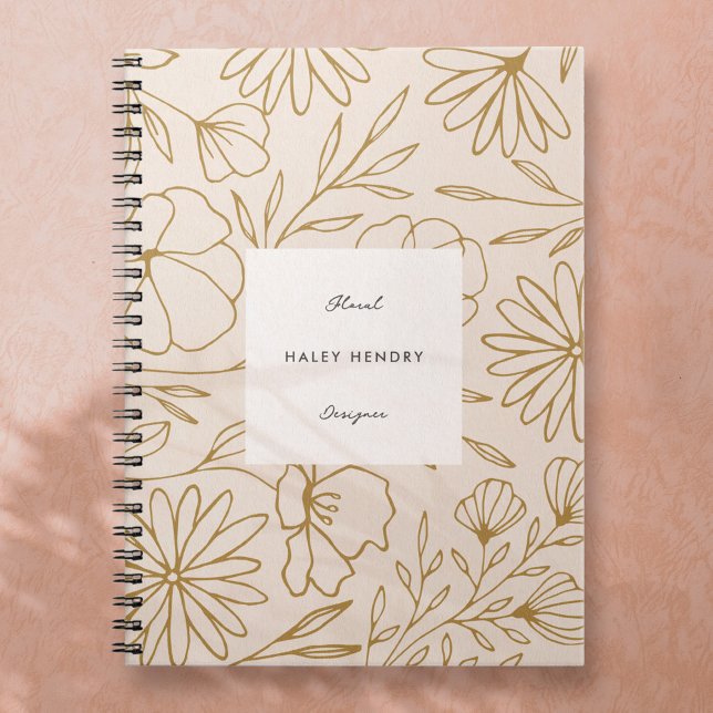 Det moderna minimalistiska Blommönstret Guld och C Anteckningsbok (Modern florist minimal pattern gold and cream notebook)