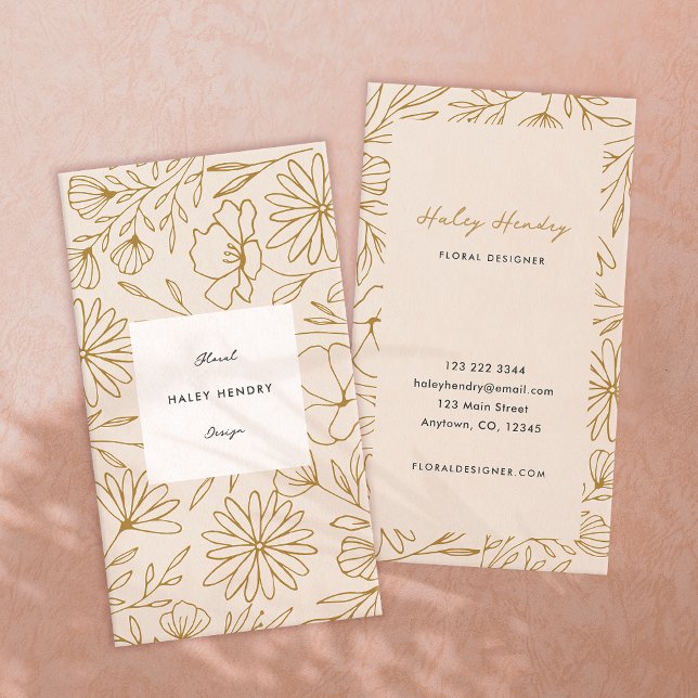 Det moderna minimalistiska Blommönstret Ro Guld Visitkort (modern minimalist floral pattern gold and cream flower business card)