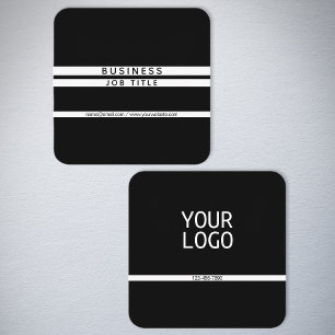 Det moderna minimalistiska Vågrät Rand Black White Fyrkantigt Visitkort