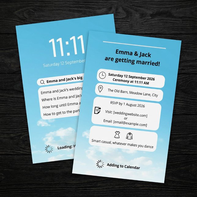 Det moderna Mobila Skärm-söktemat bröllop Inbjudningar (Modern Phone Screen search theme wedding Invitation.)