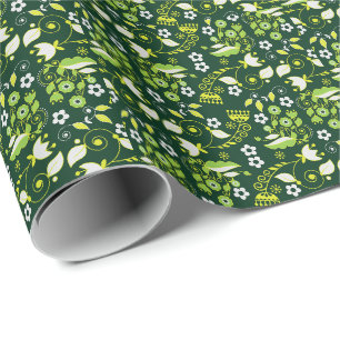 Det moderna Mörk grönt skandinaviska Blommönstret Presentpapper
