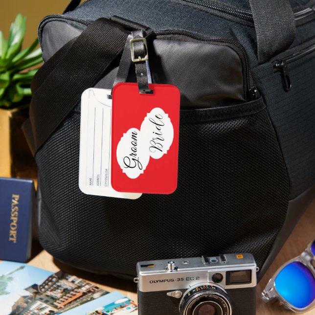 Det moderna parets språkmärken - Bröllop Bagagebricka (Framsida & Baksida)