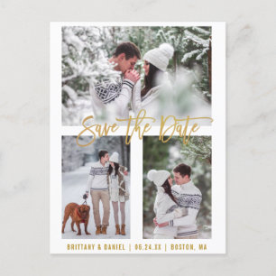 Det moderna penselskriptet Spara datum 3-fotot Gul Vykort