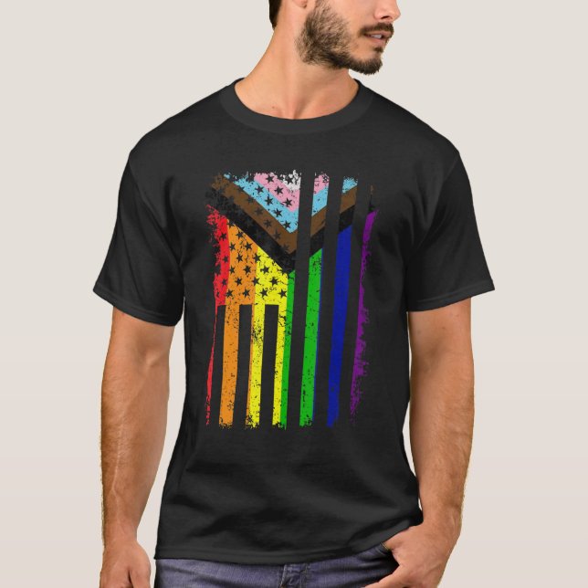 Det moderna Pridet Pride USA amerikanska Flagga Wi T Shirt (Framsida)