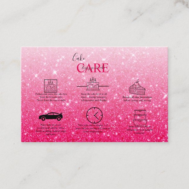 Det moderna Rosa Glitter Cake Care Affärskort Visitkort (Framsida)