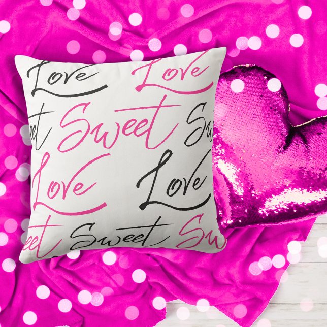 Det moderna Rosa och svart Kärlek och det svenska  Kudde (Modern Pink and Black Love and Sweet Pattern Throw Pillow)