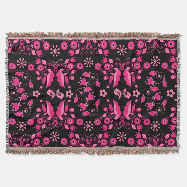 Det moderna Rosa-skandinaviska Blommönstret Filt (Framsidan)