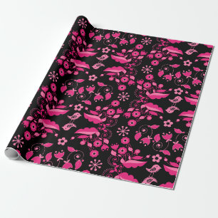 Det moderna Rosa-skandinaviska Blommönstret Presentpapper