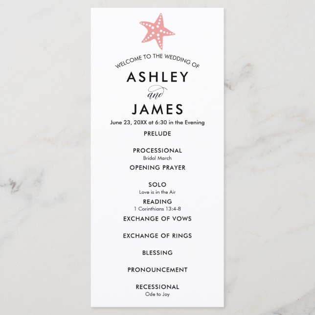 Det moderna Rosa Starfish-Bröllopsprogrammet för C Program (Framsida)