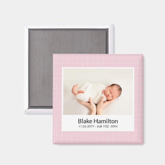 Det moderna Rosans unika Baby-födelsemeddelande Magnet (Front/Back)