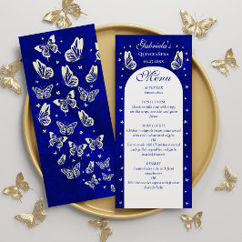 Det moderna Royalet Blue Guld Butterflies Quinceañ Meny