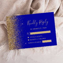 Det moderna Royalet Blue Guld Faux Glitter Kant OSA Kort