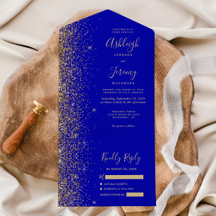 Det moderna Royalet Blue Guld Glitter Bröllop
