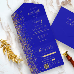 Det moderna Royalet Blue Guld Glitter QR-koden Brö