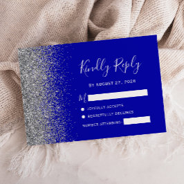 Det moderna Royalet Blue Silver Faux Glitter Kant OSA Kort