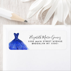 Det moderna Royalet Blue Silver Glitter Gown Quinc Returadress Etikett