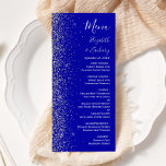 Det moderna Royalet Blue Silver Glitter Kant Bröll Meny<br><div class="desc">Den moderna bröllop-menyn på den lämnat kant i eleganten har en silver faux glitter-design. Anpassadet kombinerar vit handskrift,  tryckplåt och kursiv typsnitt på royalets blå bakgrund. Den omvända sidan har en matchande design för blått och silver glitter.</div>