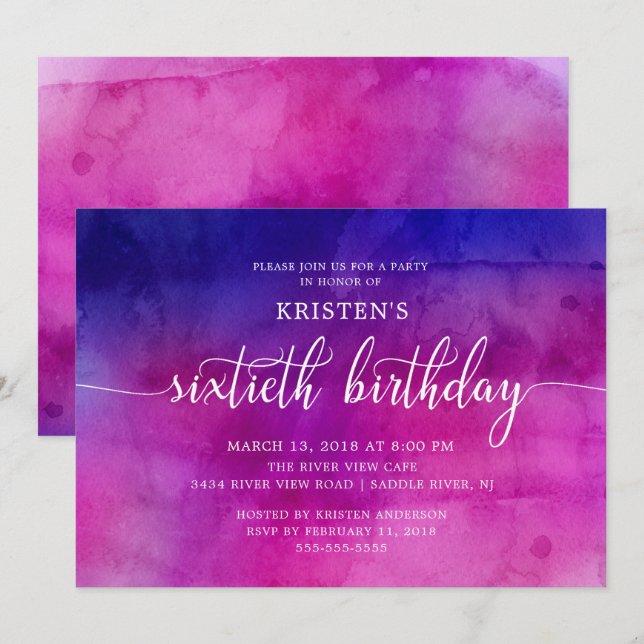 Det moderna sextionde Födelsedagsfest inbjudan 60 (Fram/baksida)