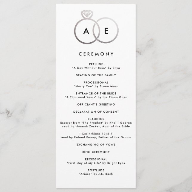 Det moderna Silver-Ringar-Personligt bröllp-progra Program (Framsida)