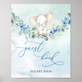 Det moderna skriptet Cute Elephant Blue gäst bok-t Poster