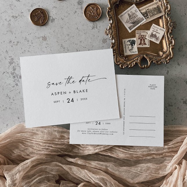 Det moderna skriptet Vågrät Spara vykortet för dat Inbjudan Vykort (Skapare uppladdad)