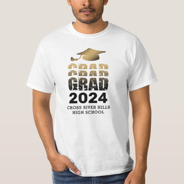 Det moderna Studenten GRAD-året i Svarta Guld T Shirt (Framsida)