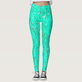 Det moderna Trendiget Aqua Blue Wildblomma Mönster Leggings