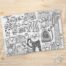 Det moderna Trendiget Black and White Cats Mönster Kökshandduk