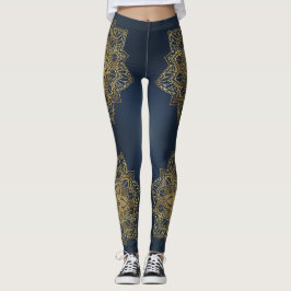Det moderna Trendiget Blue Guld Mandala Leggings