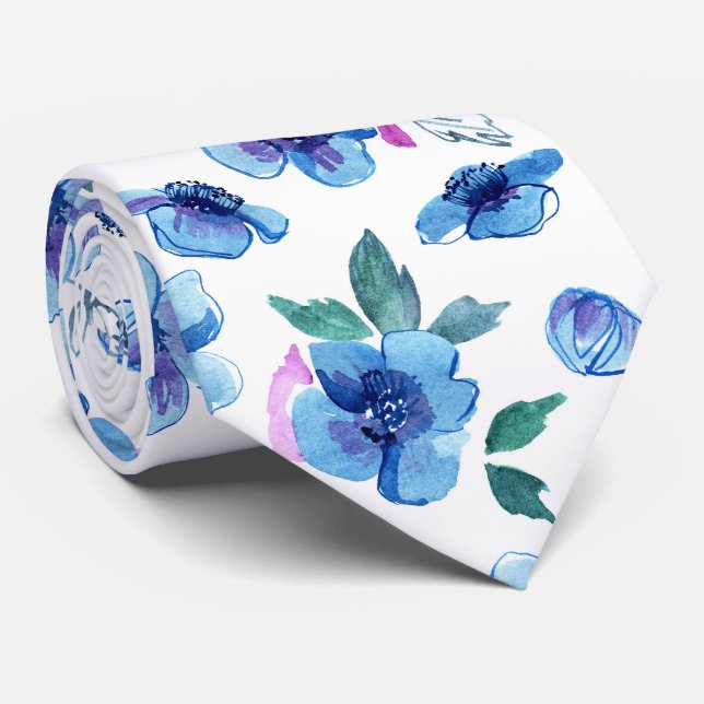 Det moderna Trendiget Blue Modern Söt Blommönster Slips (Rullad)