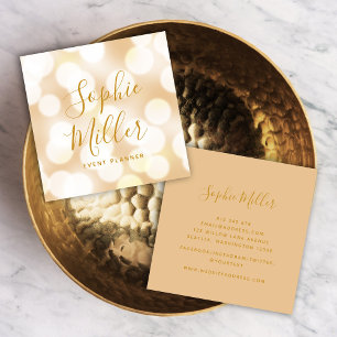 Det moderna Trendiget Calligraphy Champagne Bokeh Fyrkantigt Visitkort