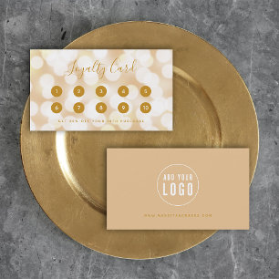 Det moderna Trendiget Calligraphy Champagne Bokeh Lojalitetskort