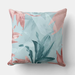 Det moderna Trendiget Exotic Blue Rosa Tropical Lö Kudde