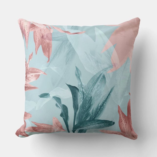 Det moderna Trendiget Exotic Blue Rosa Tropical Lö Kudde (Framsida)