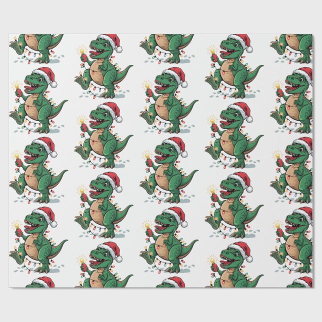 Det moderna Trendiget God jul Dinosaur Santa Hat Presentpapper (Platt)