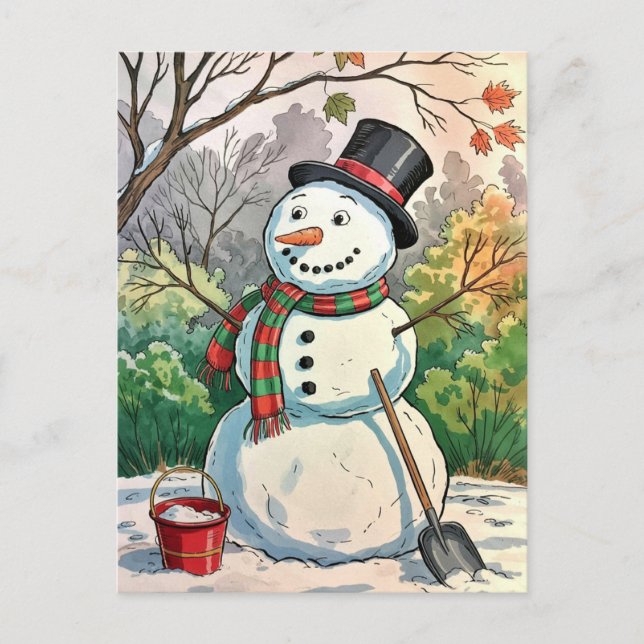 Det moderna Trendiget God jul Snögubbe Helg Vykort (Framsida)