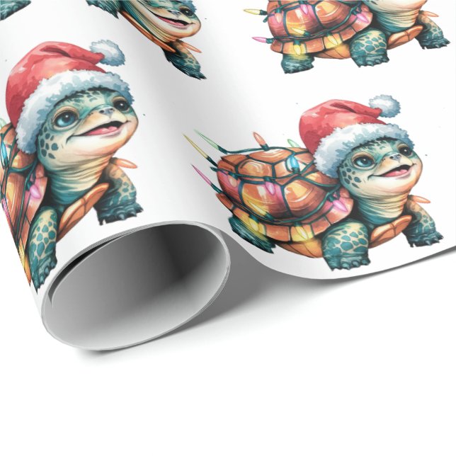 Det moderna Trendiget God jul Turtle i Santa Hat Presentpapper (Rullad Hörn)