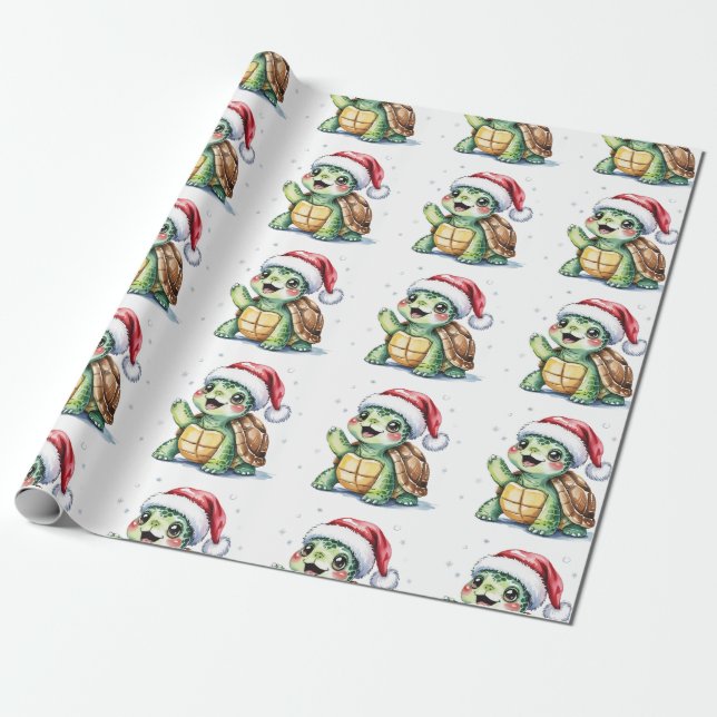 Det moderna Trendiget God jul Turtle i Santa Hat Presentpapper (Utrullad)