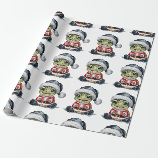 Det moderna Trendiget God jul Turtle i Santa Hat Presentpapper (Utrullad)