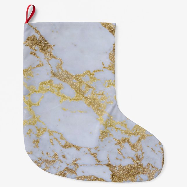 Det moderna Trendiget Guld Glitter Marble Stor Julstrumpa (Framsidan)