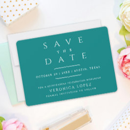 Det moderna Trendiget Minimal Teal Mis Quince Años Spara Datumet