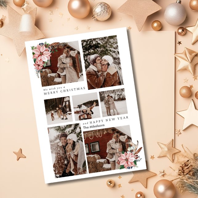 Det moderna Trendiget Poinsettia jul par Photo Julkort (Skapare uppladdad)