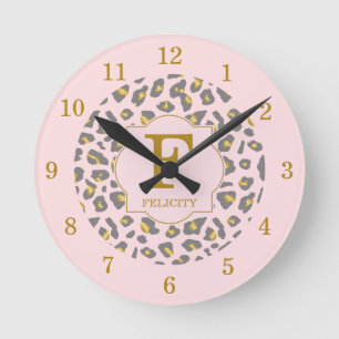 Det moderna Trendiget Rosa Guld Leopard Mönster M Rund Klocka