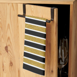 Det moderna Trendiget Svarta vita Randen Guld Glit Kökshandduk