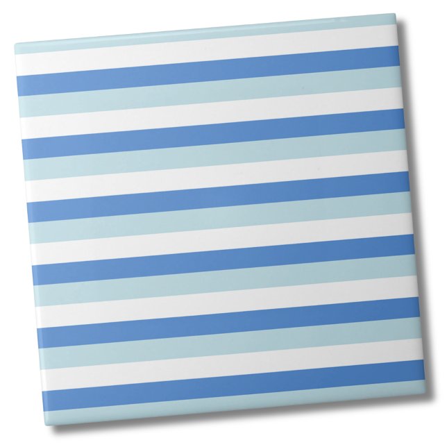 Det moderna Trendiget White Blue Rand Mönster Kakelplatta (Simple Modern Bold Teal Blue Stripe Pattern Ceramic Tile)