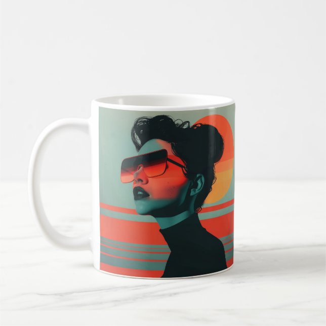 Det moderna Trendiget Woman Retro Sunset Coffee Mu Kaffemugg (Vänster)