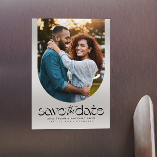 Det moderna trendigets kurvfoto sparar datumet magnetisk inbjudningskort