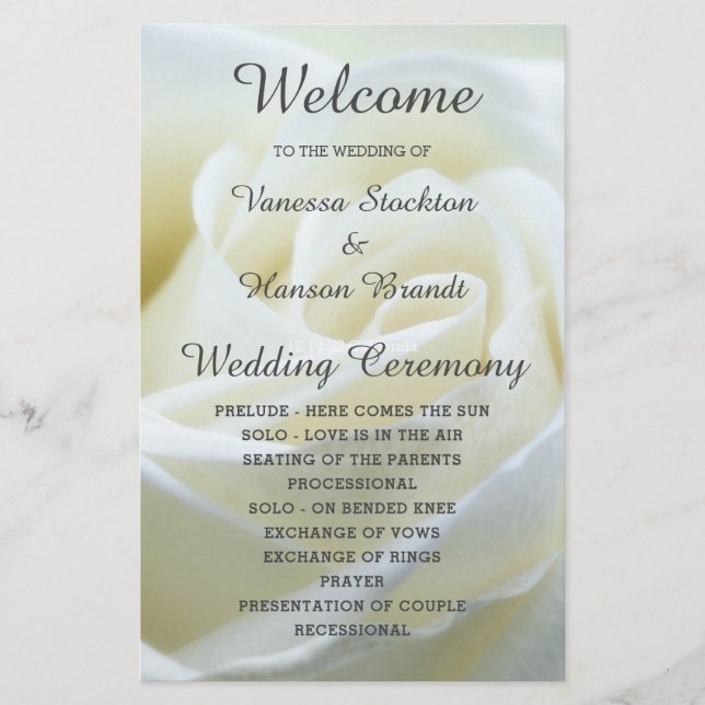 Det moderna Vit ros-Bröllopsprogrammet (Framsida)