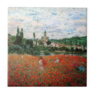 Det Monet fält av röda vallmor belägger med teg Kakelplatta