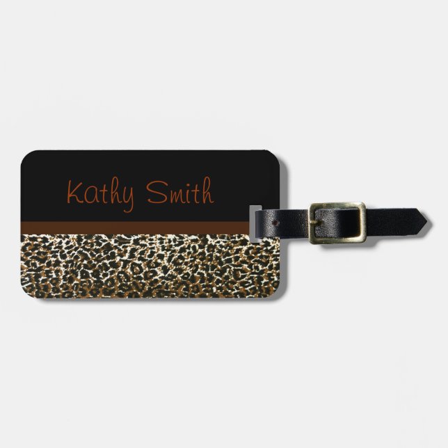 Det Monogrammed Leopardtrycket hänger lös märkren Bagagebricka (Horisontell Framsida)